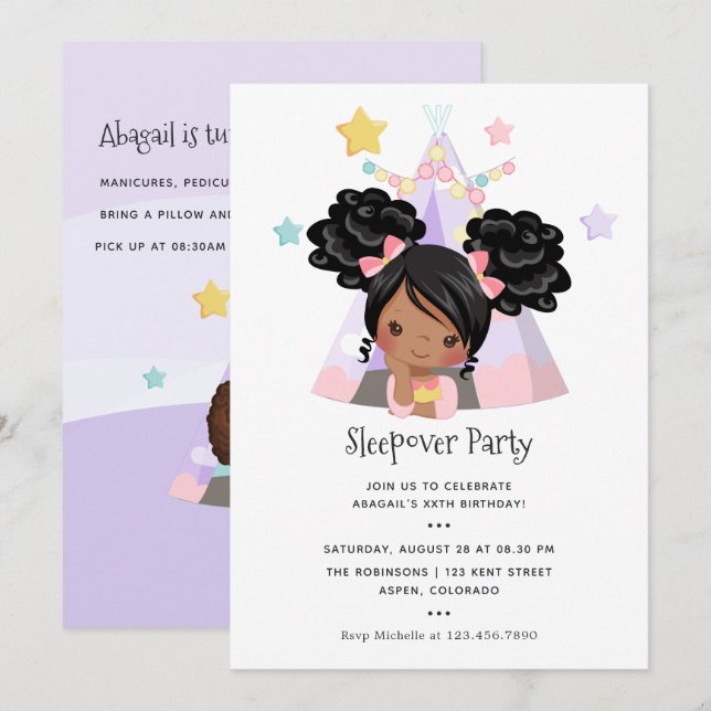 Invitation African American Girl Birthday Stwood Party (Devant / Derrière)
