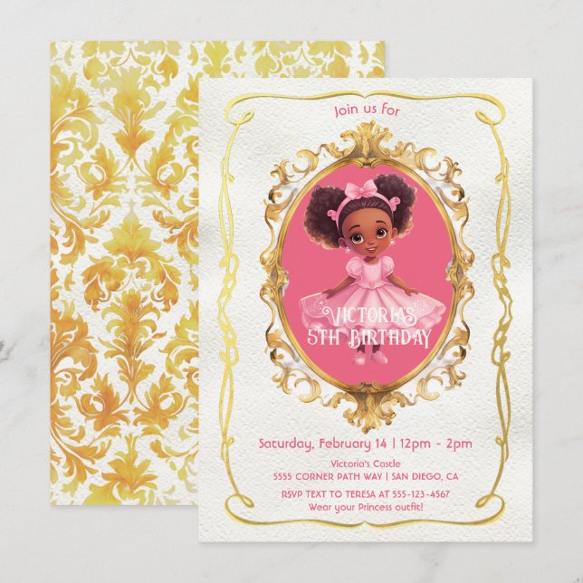 Invitation African American Gold Rose Princess (Devant / Derrière)