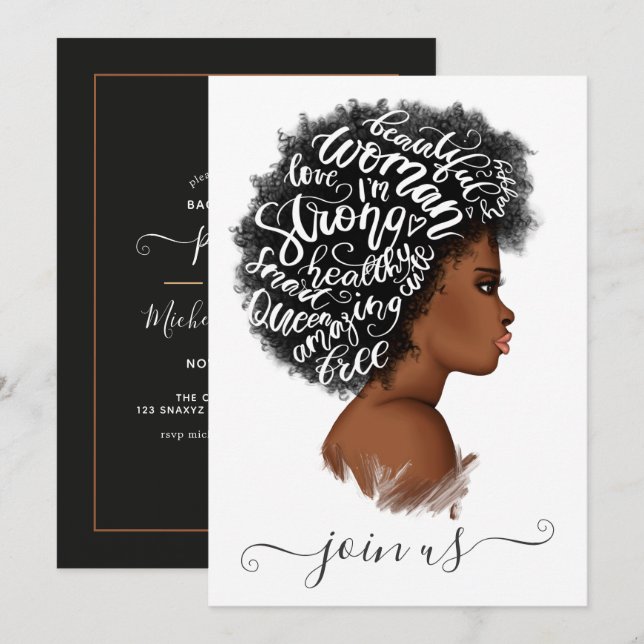 Invitation African American Power Girl Bachelorette Party (Devant / Derrière)