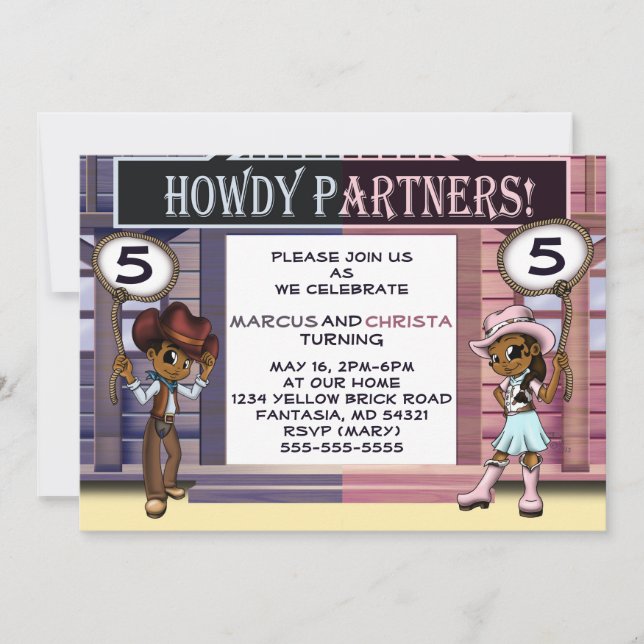 Invitation African American Twin Boy and Girl Birthday (Devant)