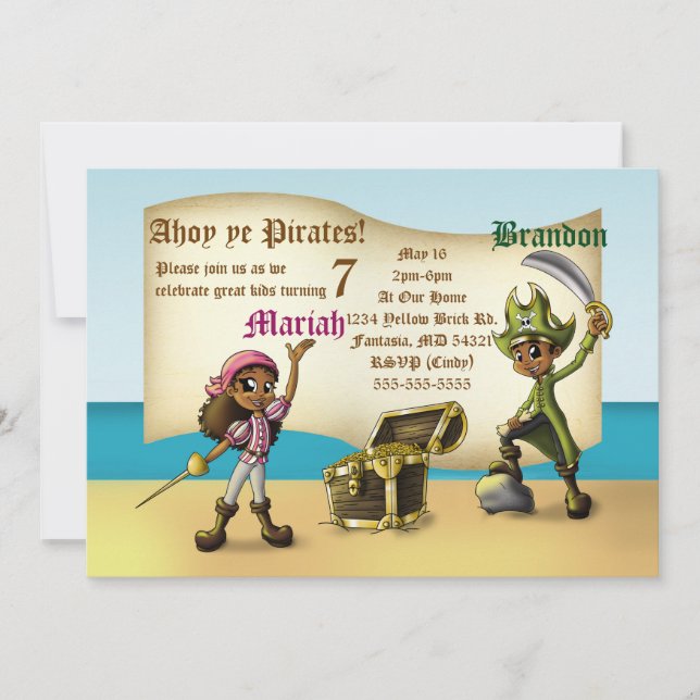 Invitation African American Twin Pirates Anniversaire (Devant)