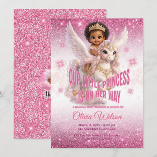 Invitation African Princess on Unicorn Pink Baby Shower