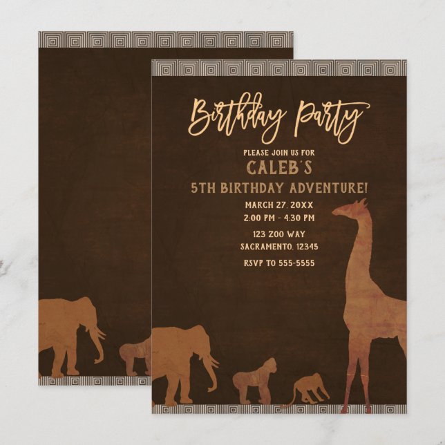Invitation African Safari Jungle Zoo fête d'anniversaire Brow (Devant / Derrière)