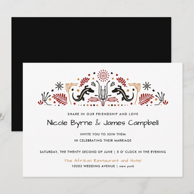 Invitation Africana | Ankara Kente Lizard Mariage moderne (Devant / Derrière)