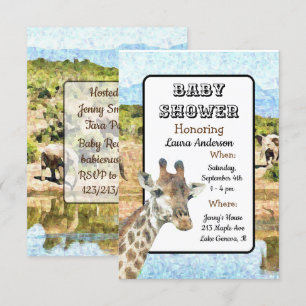 Invitation Afrique du Sud Thème Giraffe Elephant Baby shower