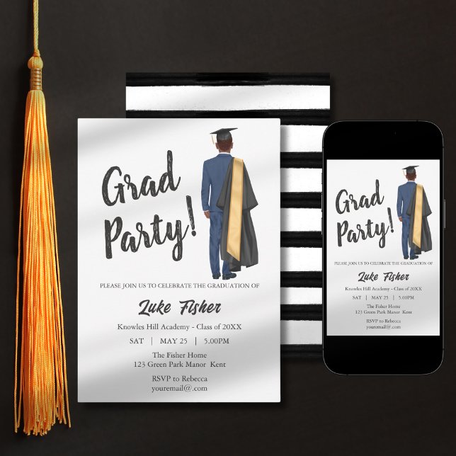 Invitation Afro-Américain Leavers Graduation Gown & Casquette (Créateur téléchargé)