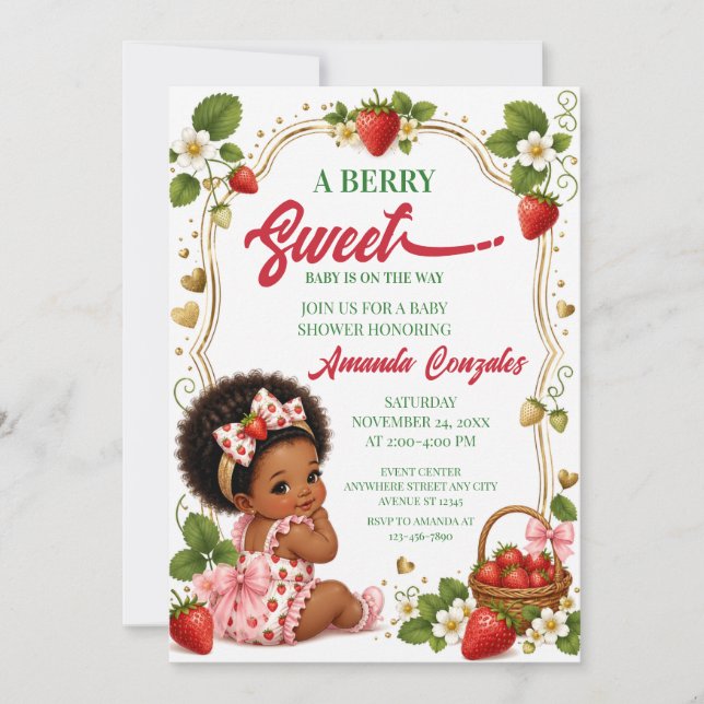 Invitation Afro Strawberry Baby Shower Invitation,Berry Sweet (Devant)