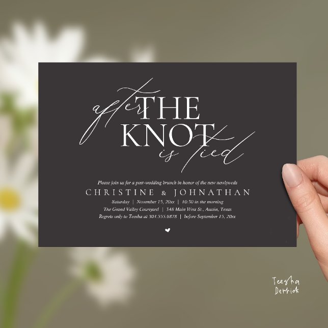 Invitation After The Knot Tied, Post Wedding Elopement Brunch (After The Knot Tied, Post Wedding Elopement Brunch Invitation card contemporary clean charcoal grey)