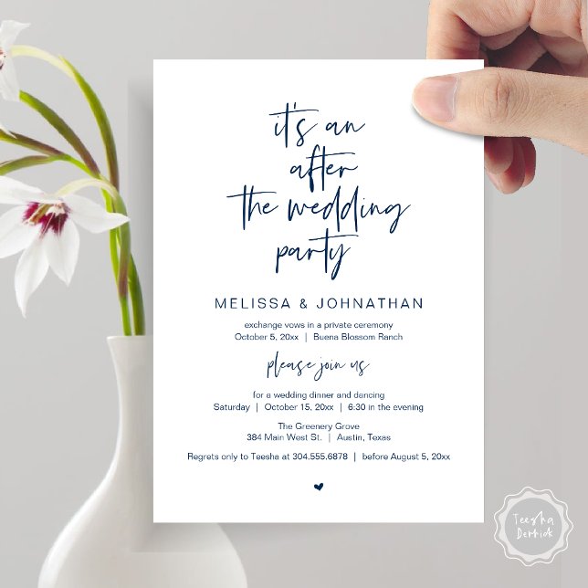 Invitation After the wedding, Black, Elopement Party (It's an after the wedding, Elopement dinner dancing brunch Party Invitation Card PDF Navy Blue)