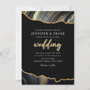 Invitation Agate Black Gold moderne Mariage de code QR person