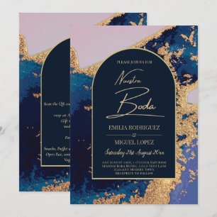 Invitation Agate Bleu Or Nuestra Boda Mariage Espagnol LeahG