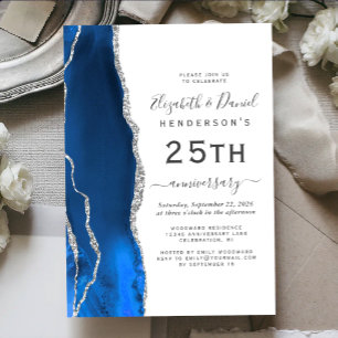 Invitation Agate Bleu Royal Argent 25e Anniversaire