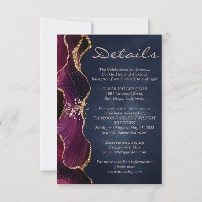 Invitation agate bordeaux    marbleélégant Détails card  (Devant)