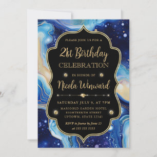 Invitation Agate Céleste   Anniversaire Marbre Bleu Violet