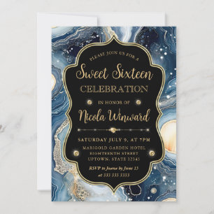 Invitation Agate Céleste   Élégante Bille Cosmique Sweet 16