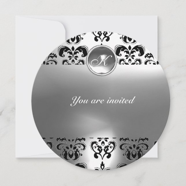 Invitation AGATE DAMASK GEM STONE MONOGRAS noir blanc (Devant)