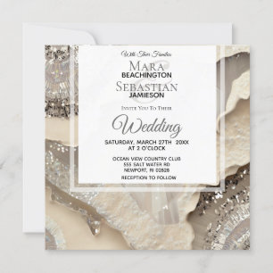 Invitation *~*AGATE D'ARGENT gris en marbre RSVP QR AR66 Mari