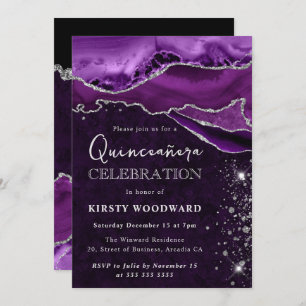 Invitation Agate de Parties scintillant pourpre et argent Qui