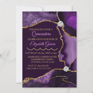 Invitation Agate de Parties scintillant violet et or Quincean