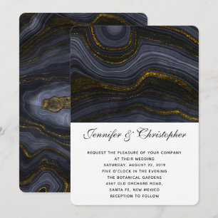 Invitation Agate doré noir gris-bleu moderne Mariage Abstrait
