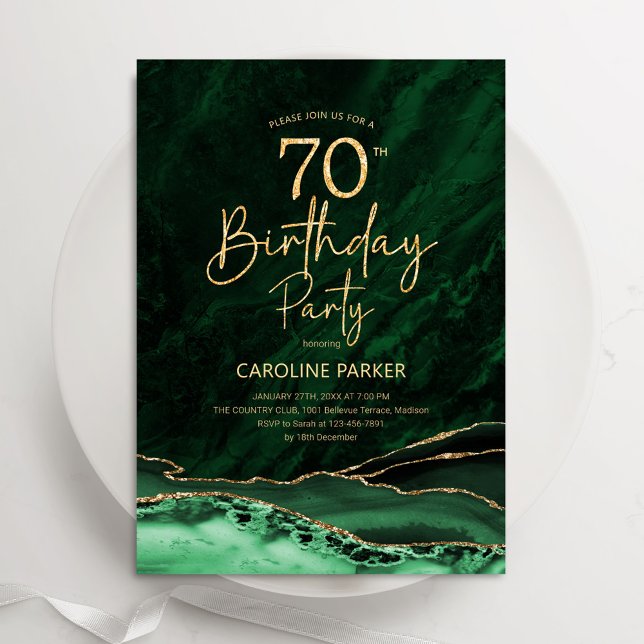 Invitation Agate Emerald Green Gold 70e anniversaire (Créateur téléchargé)