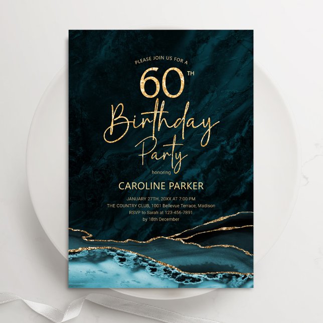 Invitation Agate Gold Turquoise 60e anniversaire (Créateur téléchargé)