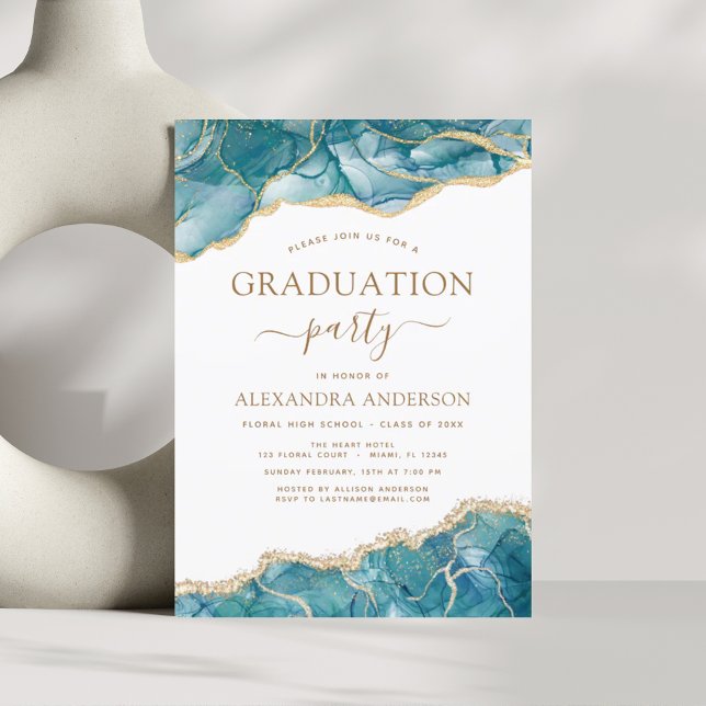 Invitation Agate Graduation 2023 Turquoise Gold Blue Turquois (Créateur téléchargé)