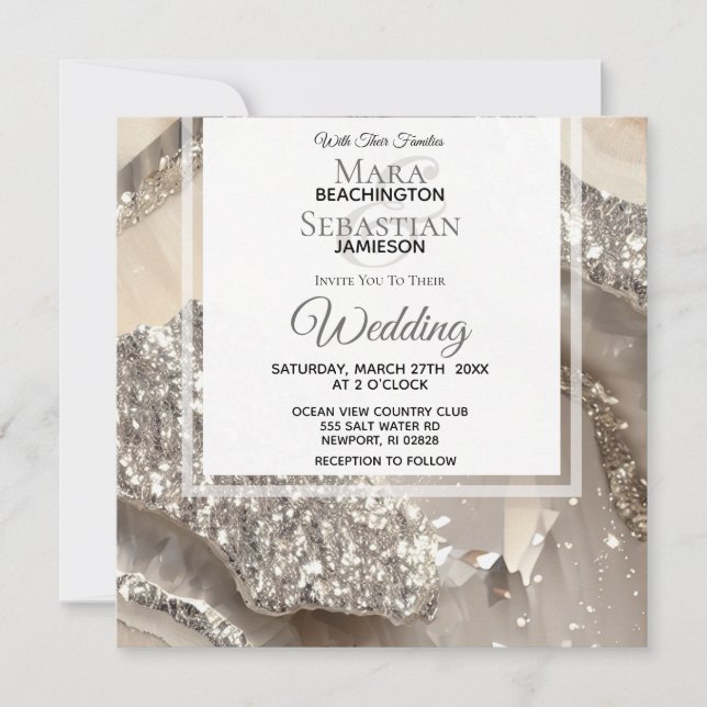 Invitation *~*AGATE GRAY EN ARGENT DE marbre RSVP AR66 QR Mar (Devant)