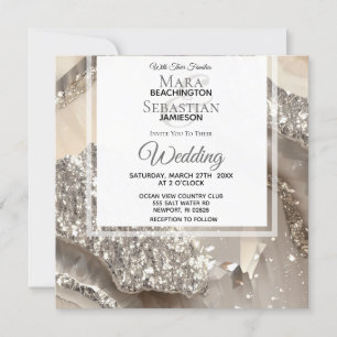 Invitation *~*AGATE GRAY EN ARGENT DE marbre RSVP AR66 QR Mar
