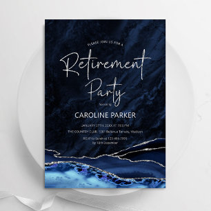 Invitation Agate Marine Blue Silver Retraite Party
