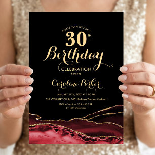 Invitation Agate Noir Rouge Or 30e Anniversaire