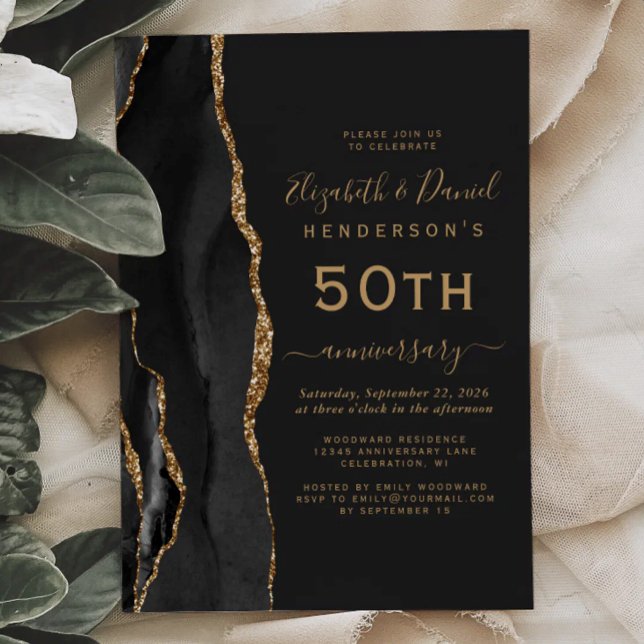 Invitation Agate Noire Or Noir 50e Anniversaire (Créateur téléchargé)