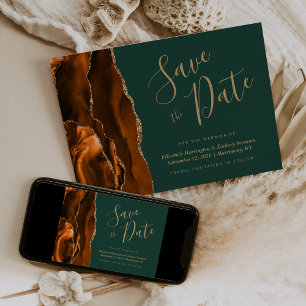 Invitation Agate Orange Brûlé Vert Foncé Save the Date