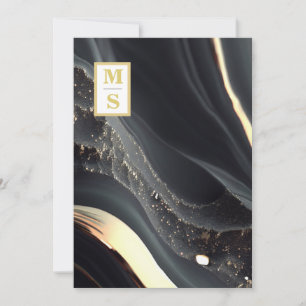 Invitation *~ Agate QR or NOIR Monogramme AR66 Mariage RSVP