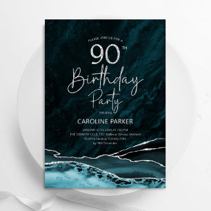 Invitation Agate Turquoise Argent 90e anniversaire