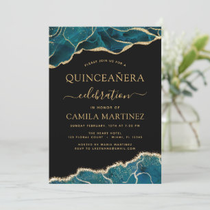 Invitation Agate Turquoise Quinceañera Turquoise Gold Blue In