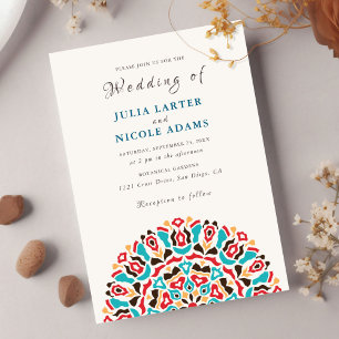 Invitation Agate Turquoise Sarcelle & Vin Floral Mandala Mari