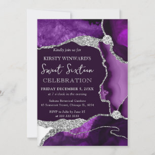 Invitation Agate Violette & Paillettes d'Argent Sweet Sixteen