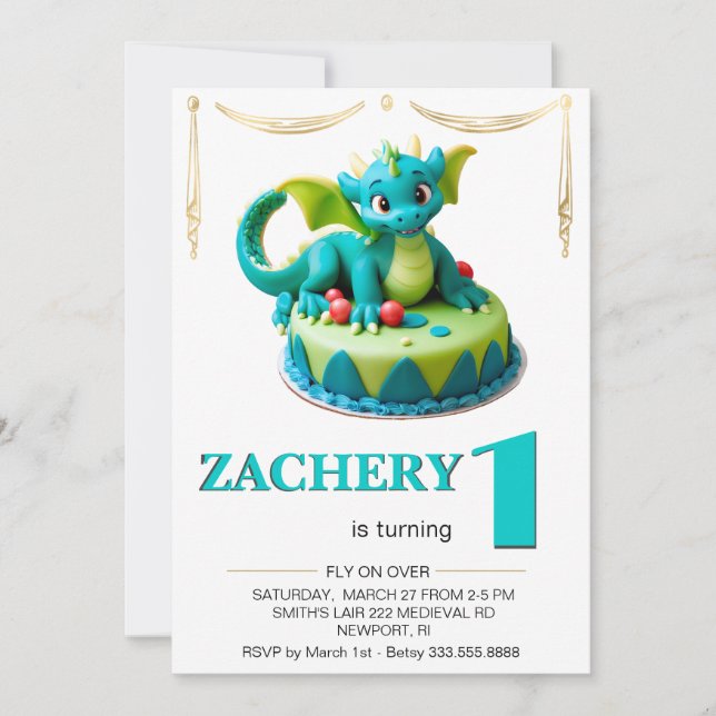 Invitation *~* AGE 1 Dragon Photo AP88 Anniversaire (Devant)