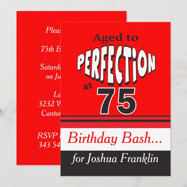 Invitation Âgé à la perfection à 75 ans (Devant / Derrière)
