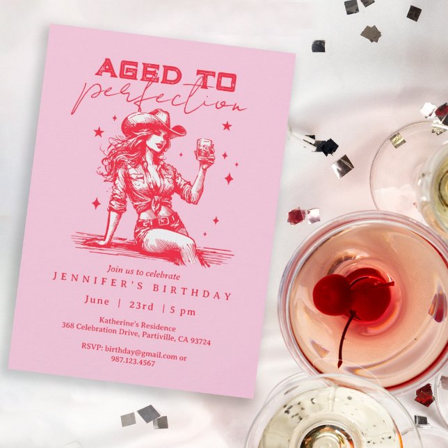 Invitation Âgé à la perfection rose Cowgirl fête d'anniversai (Créateur téléchargé)