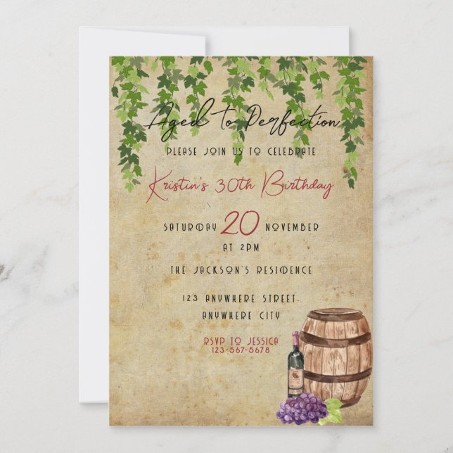 Invitation Âgé À La Perfection Vin Amateur Anniversaire Fête  (Devant)