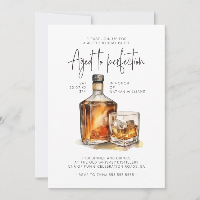Invitation Âgé à la perfection Whiskey Homme anniversaire (Devant)