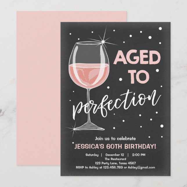 Invitation Âgé à l'anniversaire d'adulte de vin (Devant / Derrière)