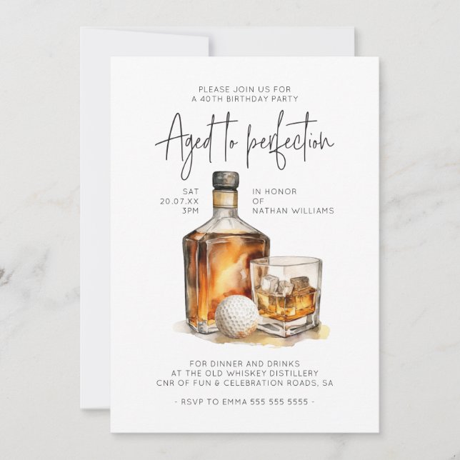 Invitation Âgé à Perfection Whiskey & Golf Hommes Anniversair (Devant)