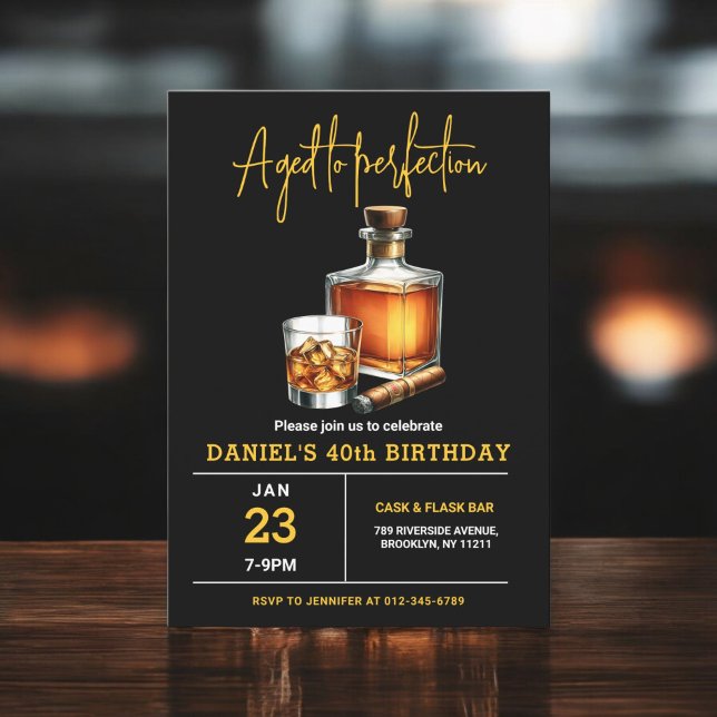 Invitation Âgé à Perfection Whisky Cigar 40 ans Anniversaire (Créateur téléchargé)