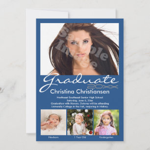 Invitation Age Progression Photo Bleu Moderne Graduation