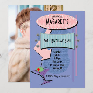 Invitation AGE Retro Anniversaire Cocktail Party ajouter la p