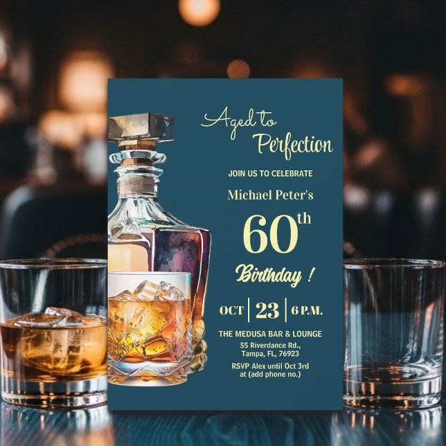 Invitation Aged to Perfection Men 60th Whiskey Birthday  (Créateur téléchargé)