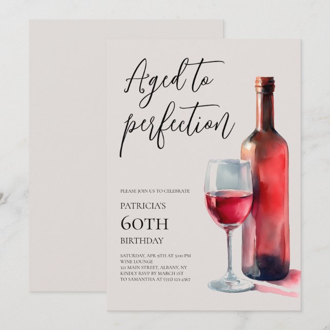 Invitation Aged to Perfection Red Wine 60th Birthday Party (Devant / Derrière)